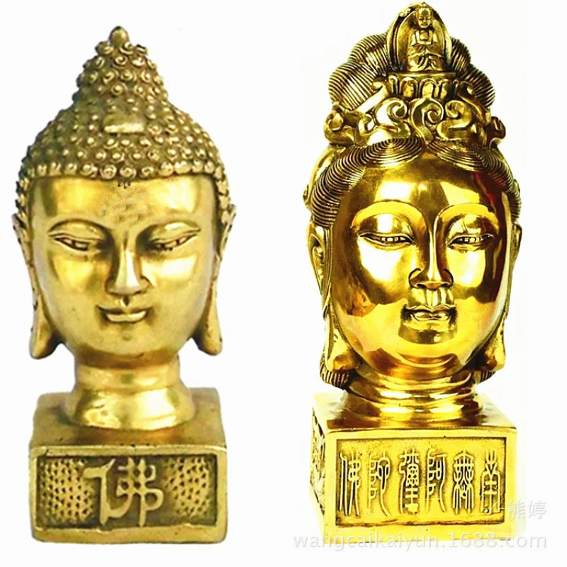 

Brass Guanyin Bronze Monk Head Seal Home Living Room Decorative Craft