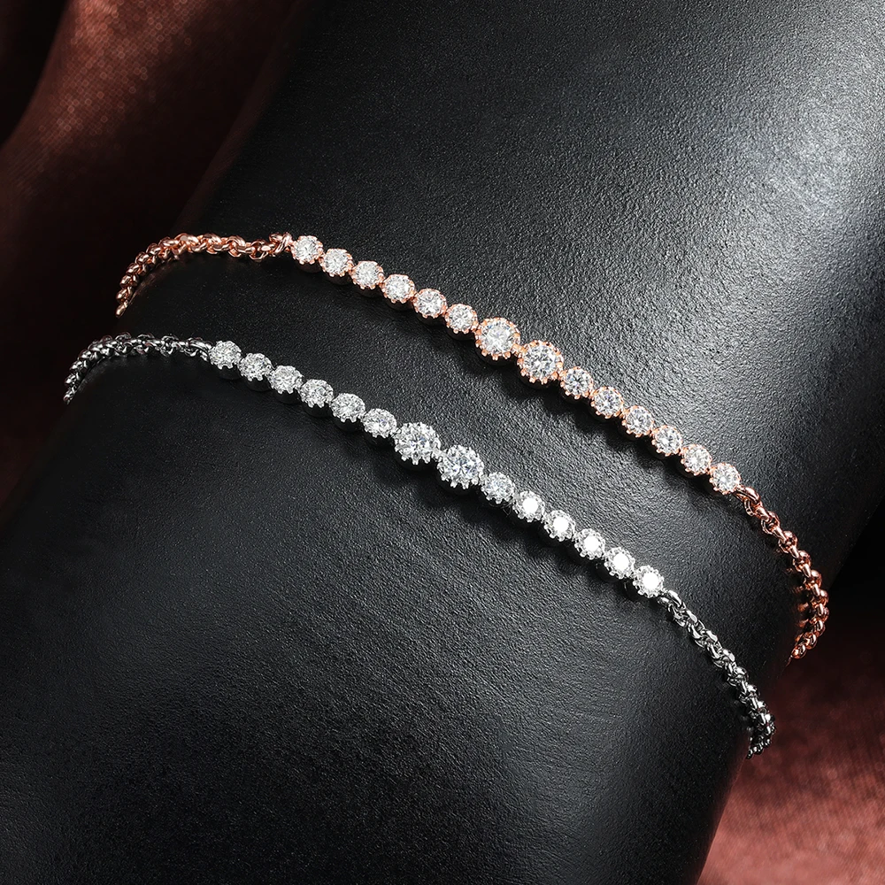 D VVS1 All Moissanite Bracelets for Women 0.24cttw Round Diamond Bracelet 925 Silver Adjustable Chain 18K Gold Plated Jewelry