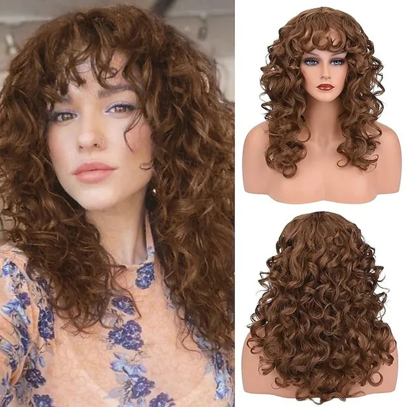 Women's synthetic high-temperature fiber African curly wig, European and American style, rose net design, one piece