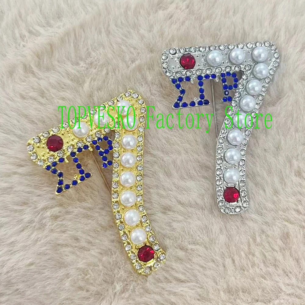 Sigma Gamma Rho Sorority And Fraternity Greek Letter Number 7 Pearl Rhinestone Brooch