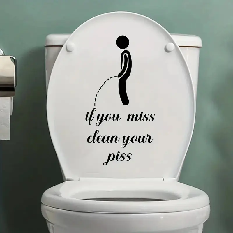 Toilet Sticker, Clean Pee Prompt Language, Little Man Toilet Seat Cover Sticker, Self-adhesive Wall Sticker, Bathroom Decoration