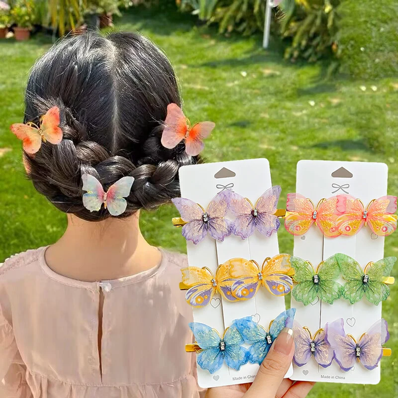 Children\'s Cute Butterfly Hairpins Sweet Colorful Hair Clips Headwear Korean Rhinestone Barrettes for Baby Girl Hair Accessories