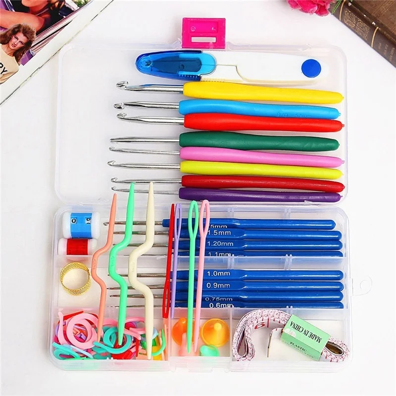57 in 1 Full Set DIY Crochet Hooks Needles Stitches Knitting Craft Case Crochet Weaving Tools Sewing