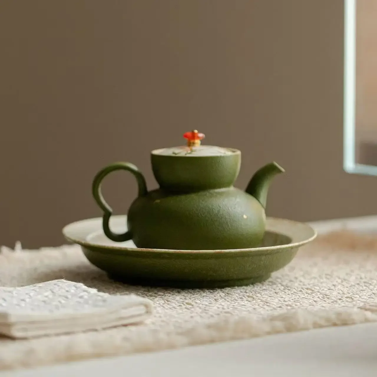 1Pc Small Green Orange Hand-painted Golden Bamboo Antique Ceramic Pot Bearing Refreshment Plate Dry Bubble Plate Bottom Holder