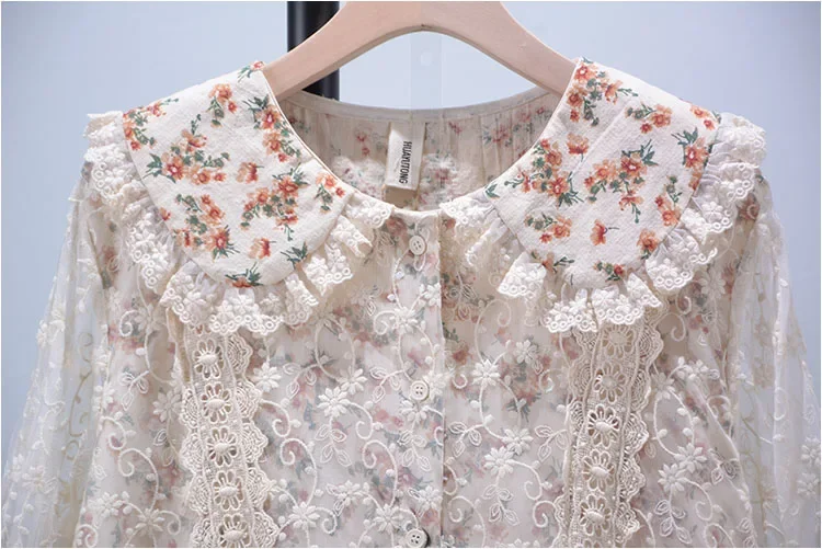 Summer Embroidered Cotton Lace Spliced Floral Dress Women Single Breasted Midi Dress HT15059