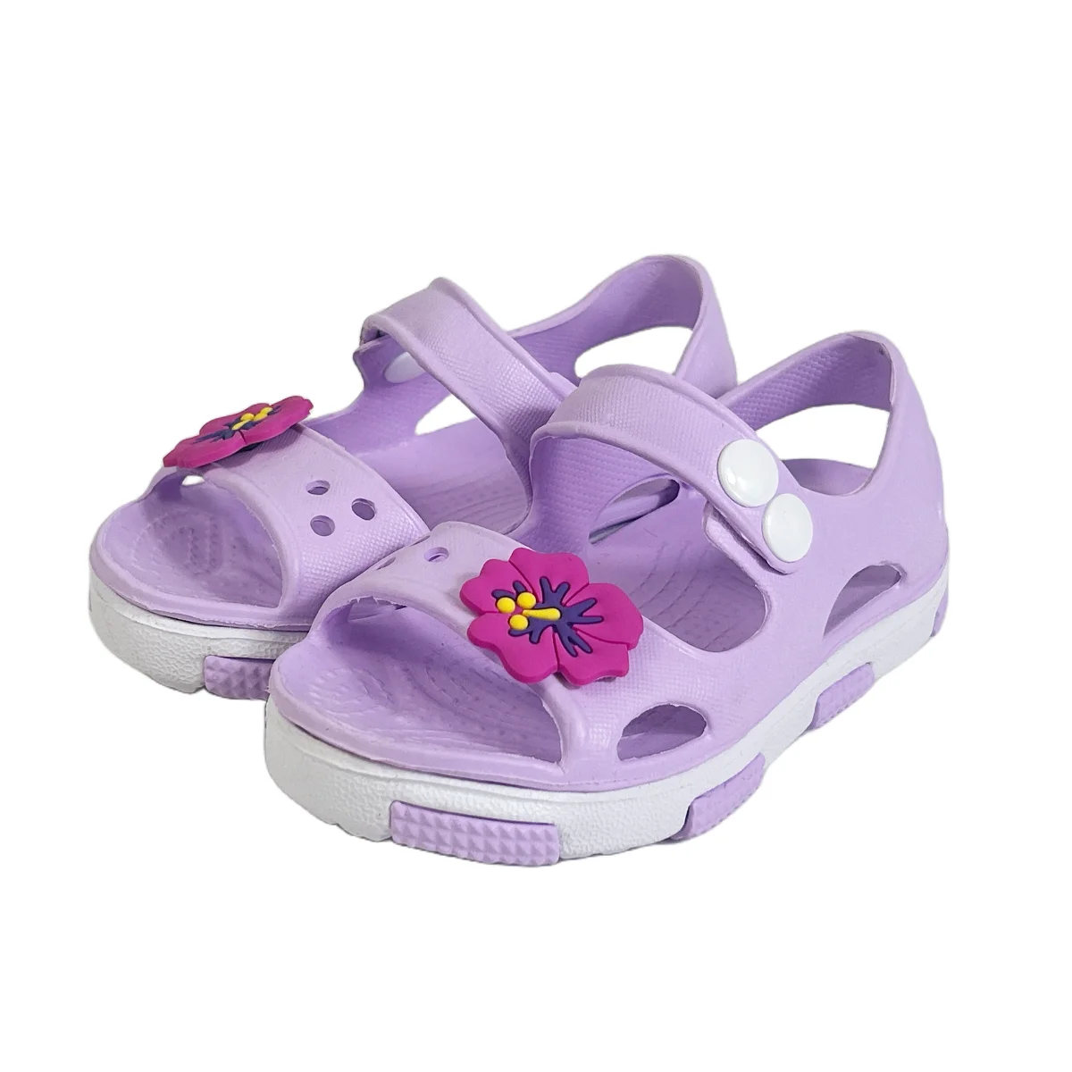 Toddler Girls Cute Cartoon Flower Open Toe Slip On Hollow Out EVA Outdoor Slipper, Kids Casual Soft Sole Anti-skid Beach Sandals