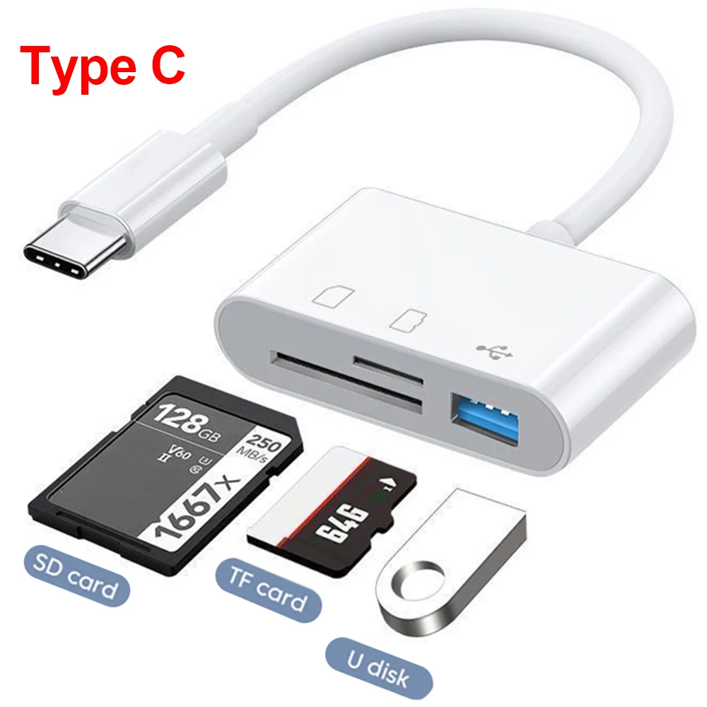 3 in 1 Multifunction TF CF SD Memory Card Reader Sim Cards Adapter USB C TypeC OTG Converter for MacBook Laptop Samsung Xiaomi