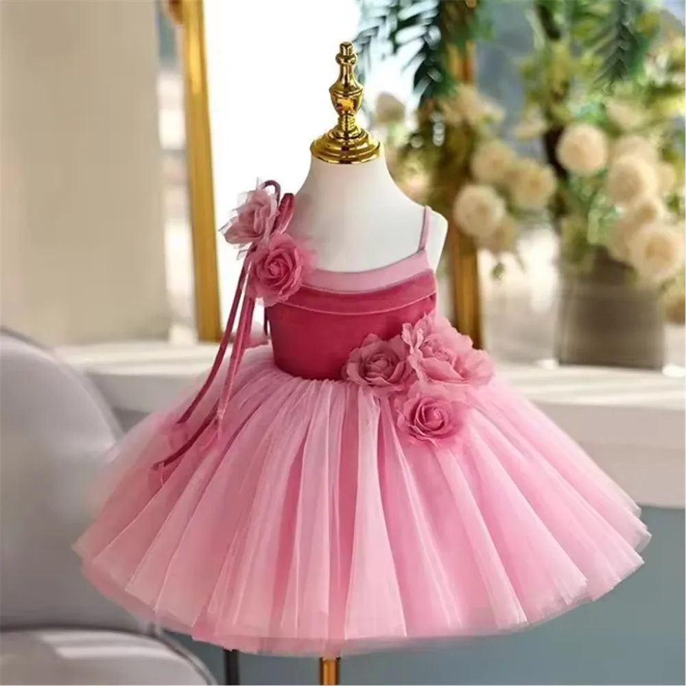 

Luxury Flower Girl Wedding Dress Sleeveless Appliques Floral Beautiful Princess Birthday Prom Dress Host Banquet Party Ball Gown