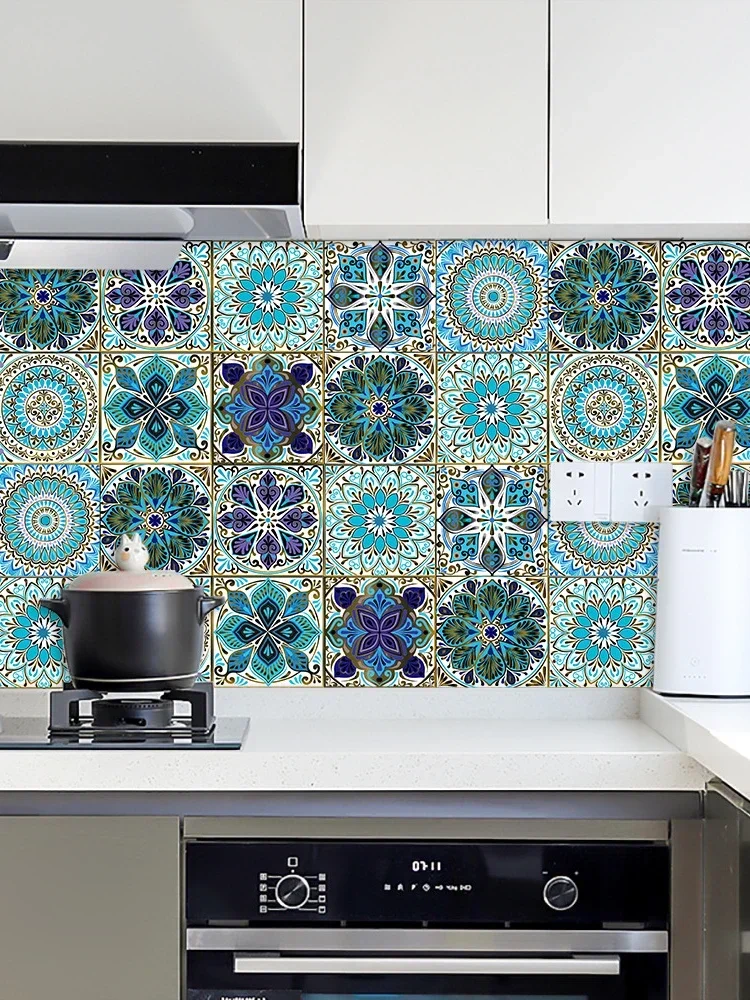 Mandala tile pattern matte floor with kitchen tile table top refurbished waterproof wall sticker 10/15/20 cm home accessories