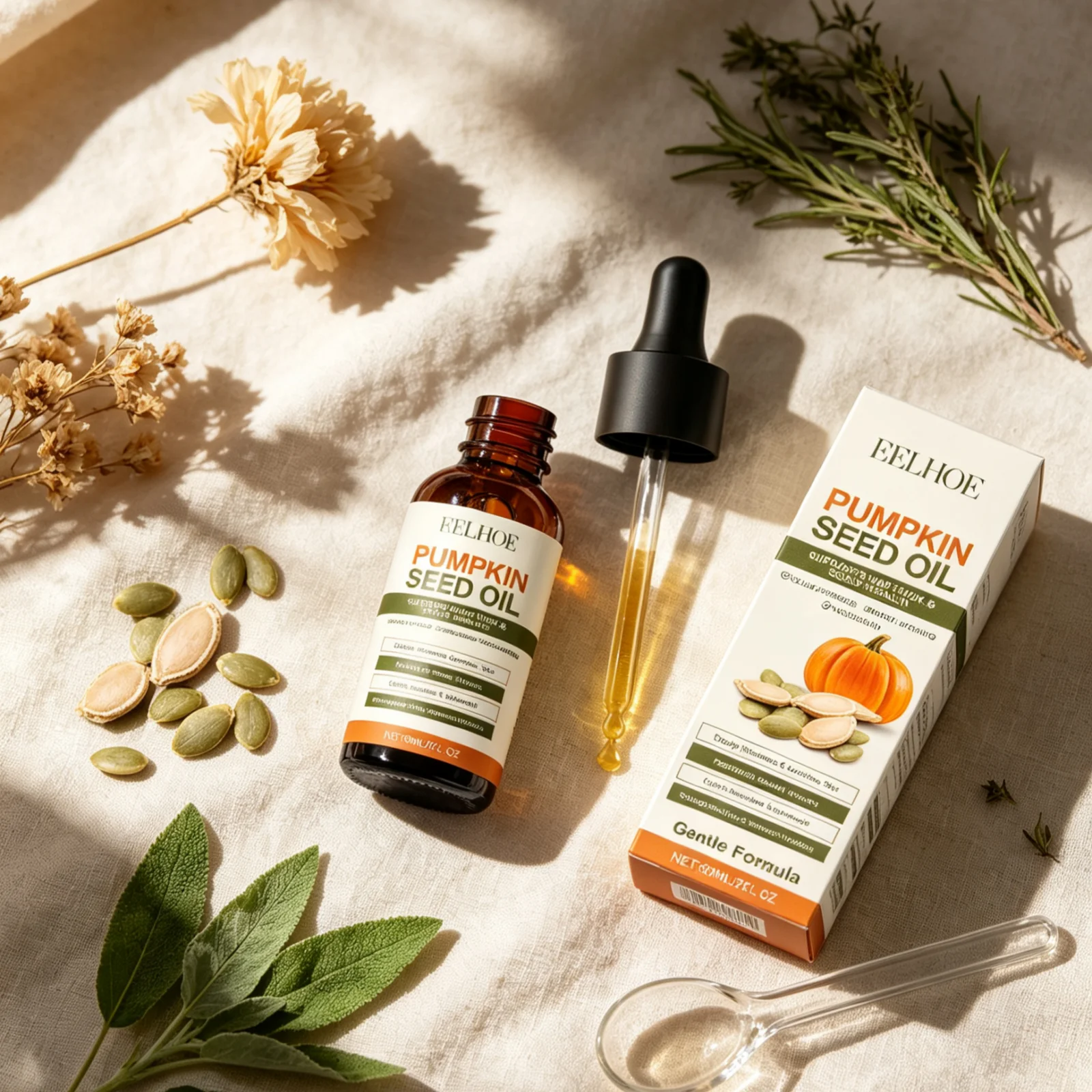 EELHOE Pumpkin Seed Oil Scalp Care Nail Nourishment Deep Hydration Soften Skin Texture Mild Formula Multi Purpose Body Oil 60ml