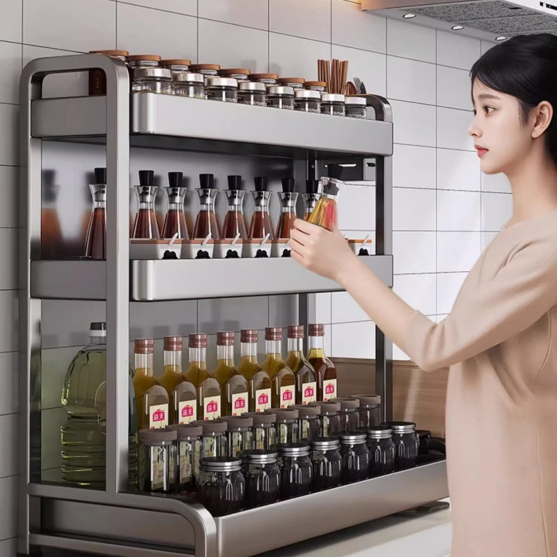 

Многоуровневая полка для специй премиум-класса, органайзер для приправ из бронзового серого цвета, многослойное хранение на столешнице, полка большой вместимости с ящиками