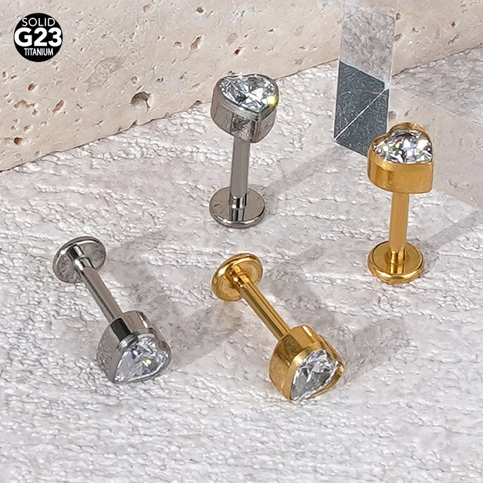 1 Stück/5 Stück G23 Titan Herz Zirkon Knorpel Ohrring für Frauen Helix Tragus Ohrstecker Flatback Labret Nasenstecker Piercing