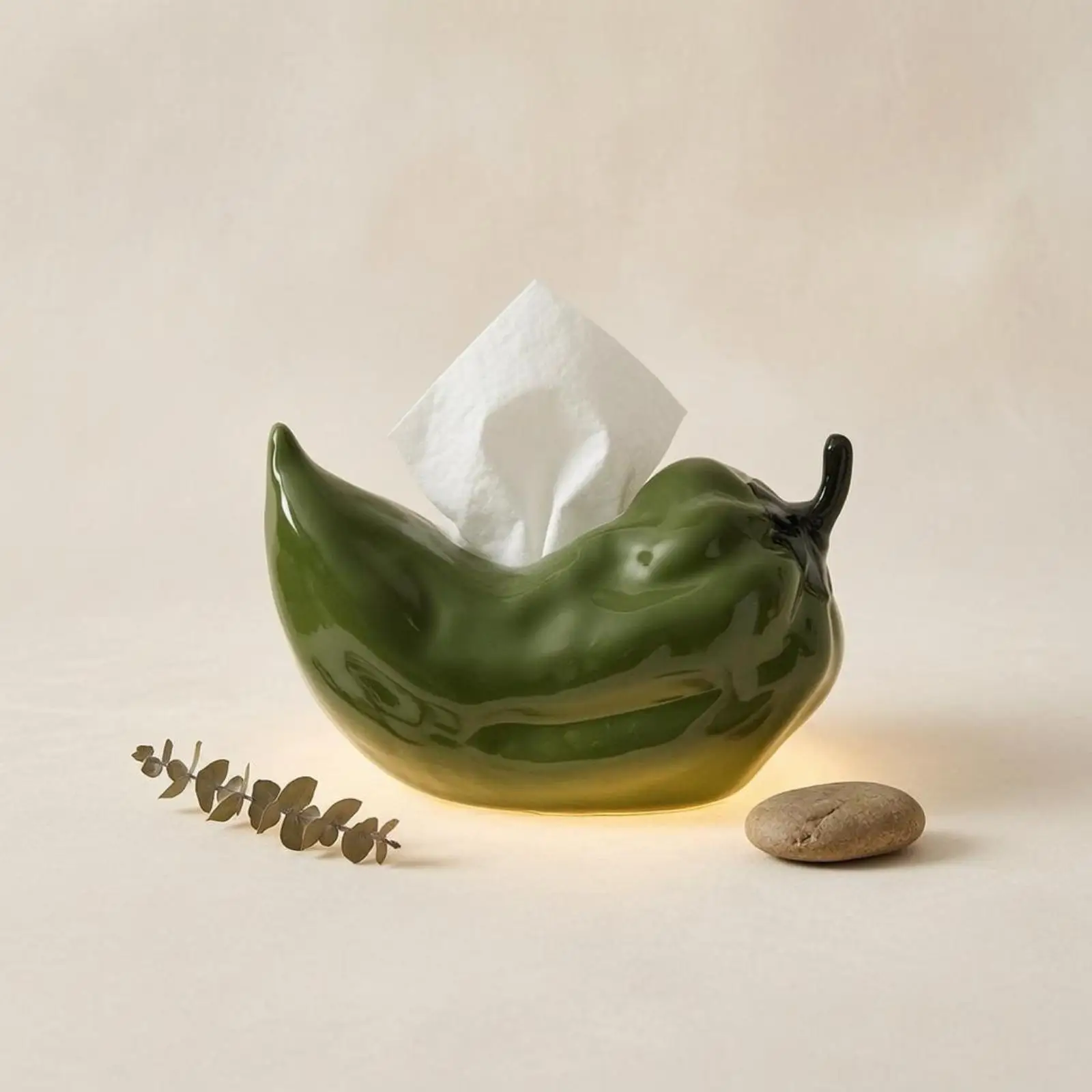 Chili Pepper Tissue Box Easy to Clean Glazed Tissue Holder Sturdy