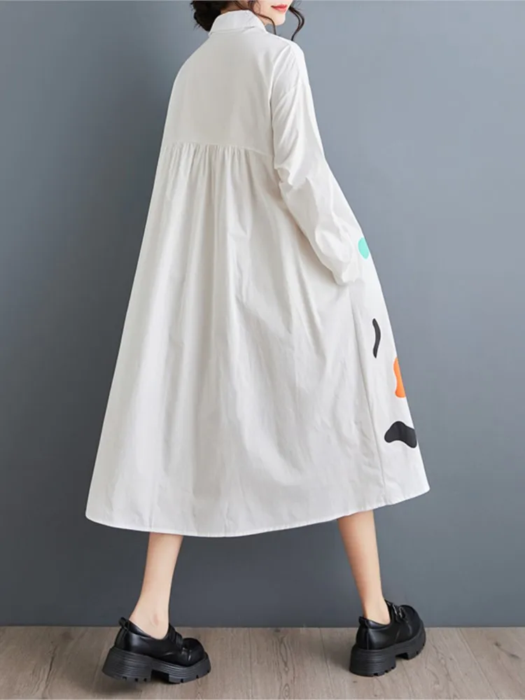 Oversized Autumn Dress Women Polka Dot Print Fashion Long Sleeve Ladies Dresses Casual Loose Pleated A-Line Woman Shirt Dress