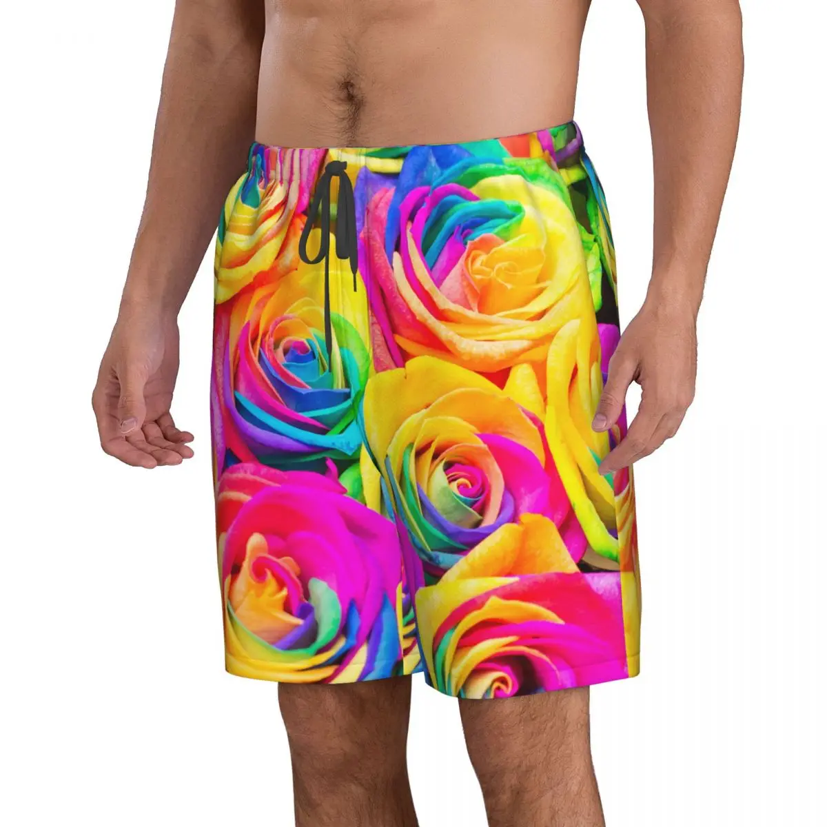 Colorful Roses Romantic Men Swimsuit Swimming Trunks Boxer Swim Beach Quick Dry Swimming Shorts