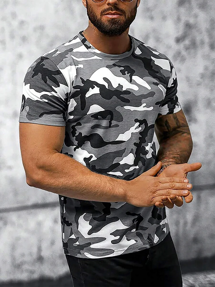 Men T Shirt Casual Hot Fashion Crew Neck Slim Camo Casual Sports T Shirt Hawaiin Shirts For Men