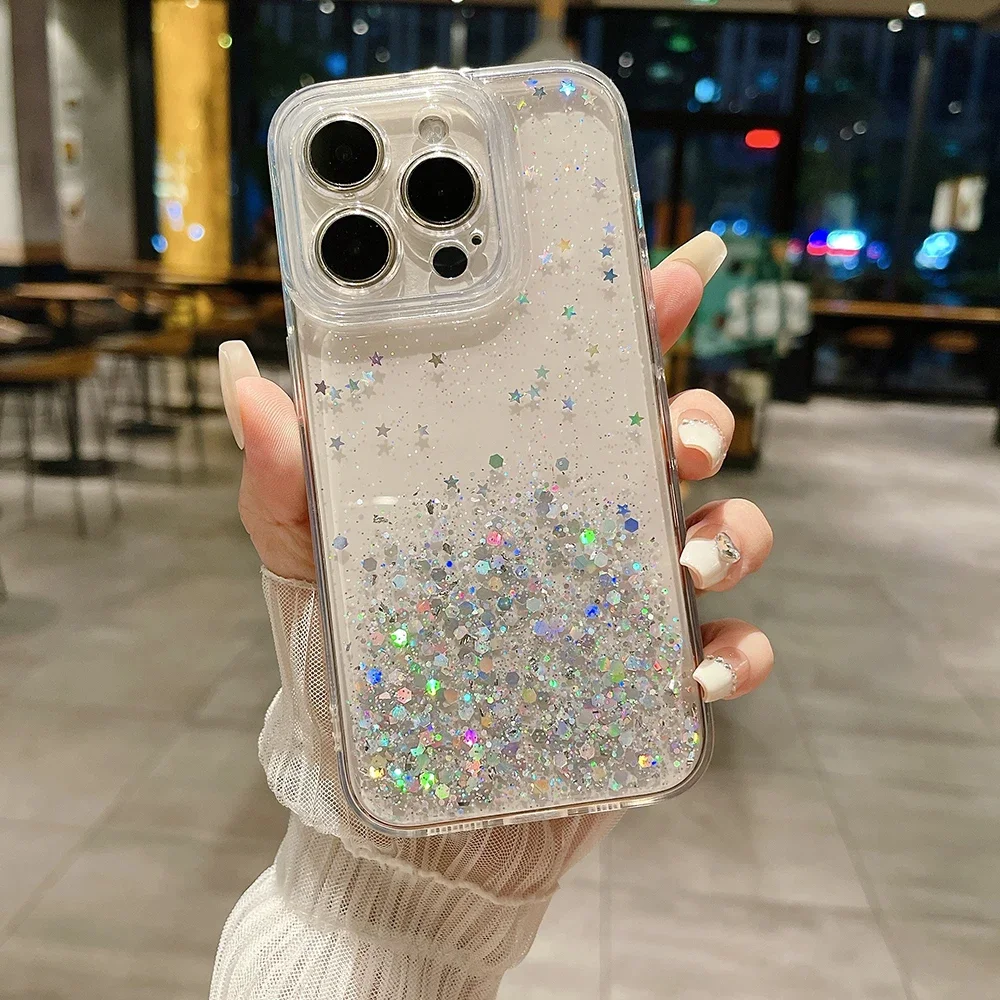 Soft TPU Phone Case For iPhone 15 Pro Max Plus Gradient Glitter Sequin Clear Back Cover image 2