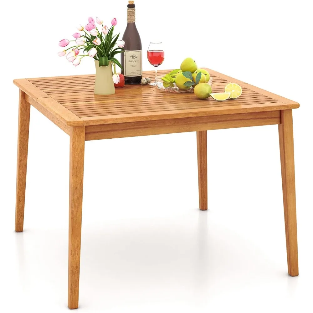 

4-Person Outdoor Acacia Wood Dining Table, 40” Square Bistro Table with 1.96” Umbrella Hole, Outdoor Patio Table for Porch, Dec
