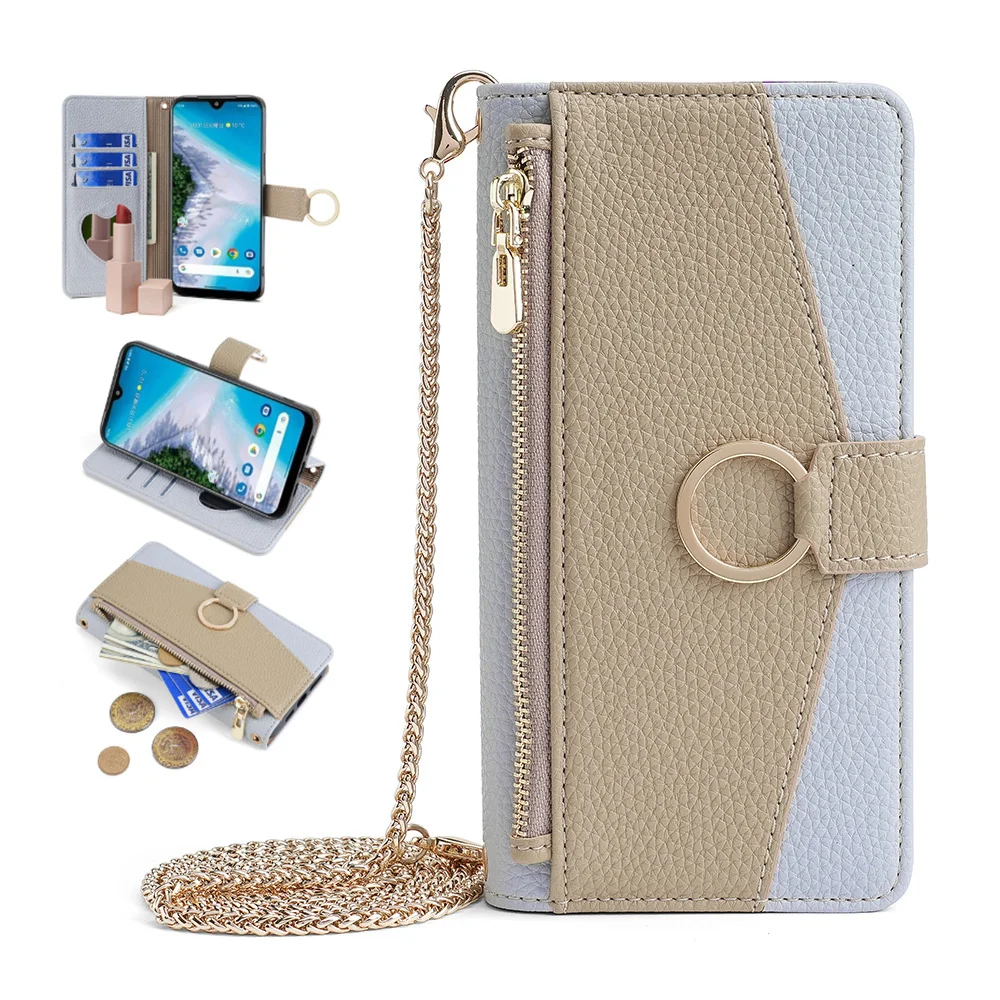 

Zipper Wallet Case for Samsung Galaxy Note 20 Ultra Note 10 Lite 9 8 Metal Chain Crossbody Leather Ring Make Up Mirror Cover