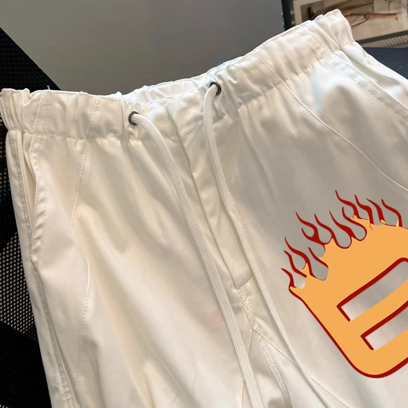 American Sle Weiße, dünne Dstring-Arbeitshose für Herren, Sommer, trendiges Design, lockere Passform, alle gerade Beinhosen