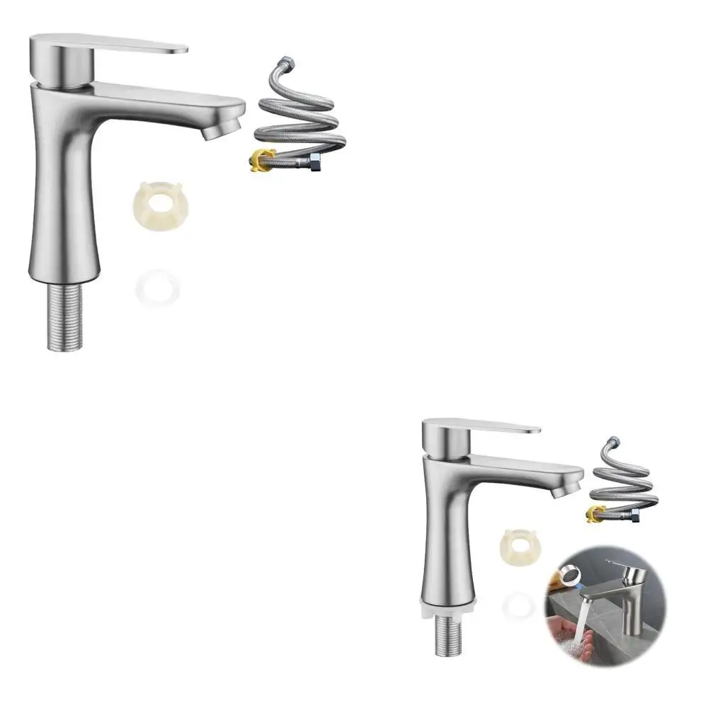 

652F Нержавеющая сталь Кран для холодной воды Однорычажный смеситель для ванной комнаты со шлангом 60 см Кран для кухонной Легко