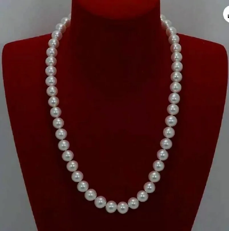 

18 inch Gorgeous AAAA 9-10mm round south sea white pearl necklace 14K Gold