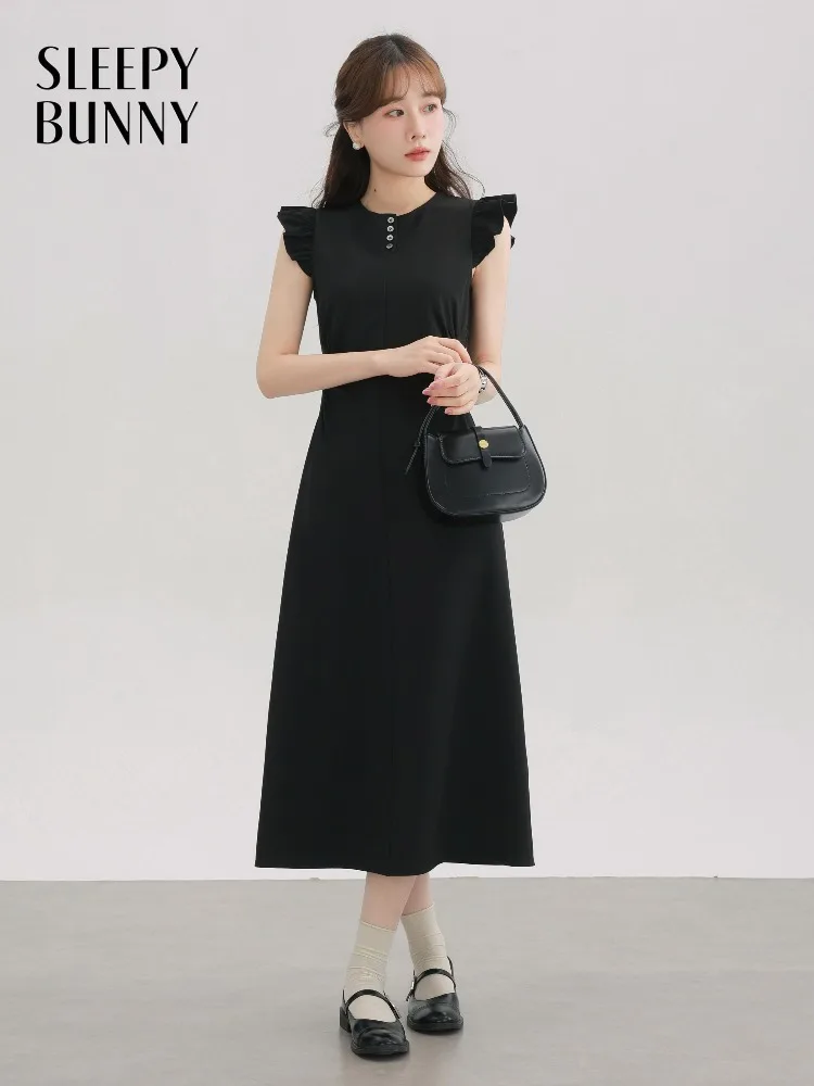 

Elegant Slim Chic Round Neck Dress High Waist Long Maxi Dress Sleeveless Ruffle Cap Sleeve Dress for Women Summer Casual Outfit