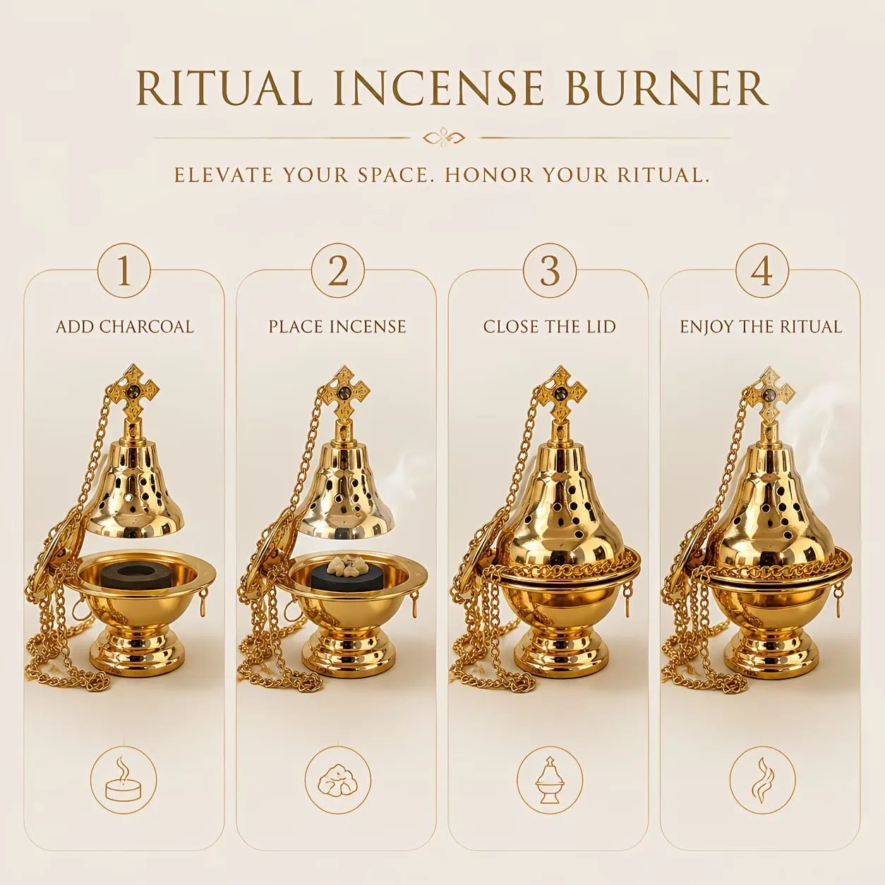Vintage Metall-Räuchergefäß-Set, mit Goldenem Kohleklammer, Hängendes Kohle-Räuchergefäß, Geeignet für Meditation, Gebet, Yoga-Raum und Spirituelle Dekoration – Detail 9