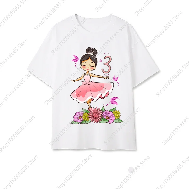 

Girls Ballerina 3-9 Birthday T-shirt Girl Ballet Dancer Party T-shirt Dance Theme Clothing TopT-shirt