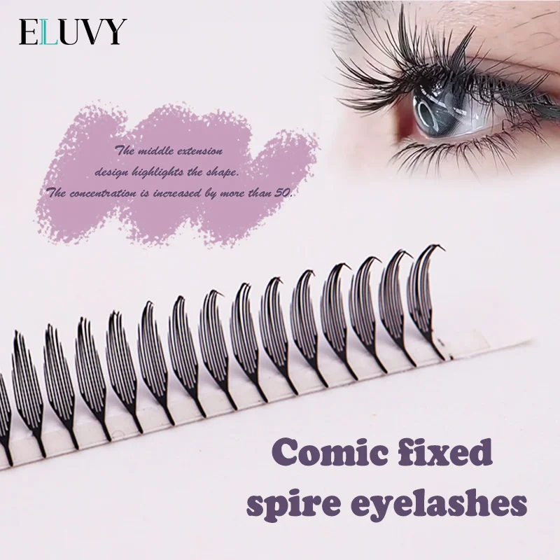 ELUVY anime Comic Spire Eyelash Shape Premade Fans Lashes Manga Elf Tower Wispy Synthetic Mink Premade Fans Eyelash in Stock