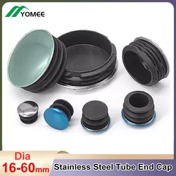 Round Stainless Steel Pipe Blanking Insert Plug Black Plastic Tube End Caps Non-slip Furniture Leg Hole Cover Floor Protector