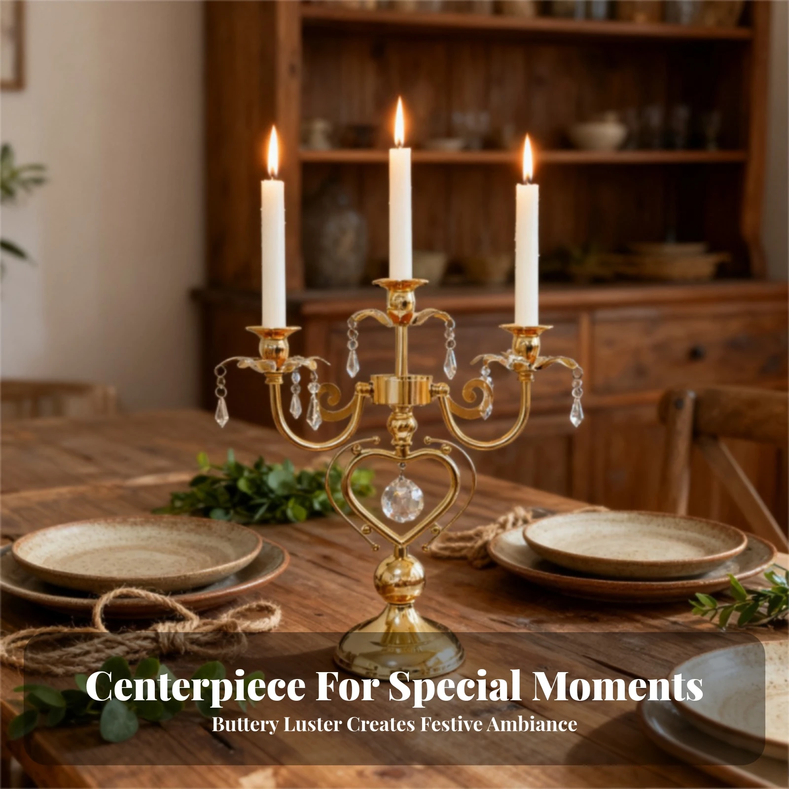 3-Arm Crystal Candle Holder Gold-Tone Three-Branch Candle Holder 3-Head Crystal Candlestick European-Style Candelabra