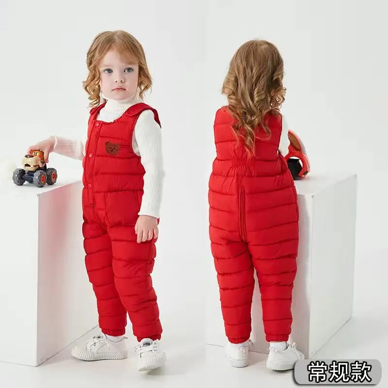 Children Winter Warm Overalls Boys Winter Thick Pants Down Cotton Kids Overalls for Girls 0-5 Years Children Jumpsuit Pants