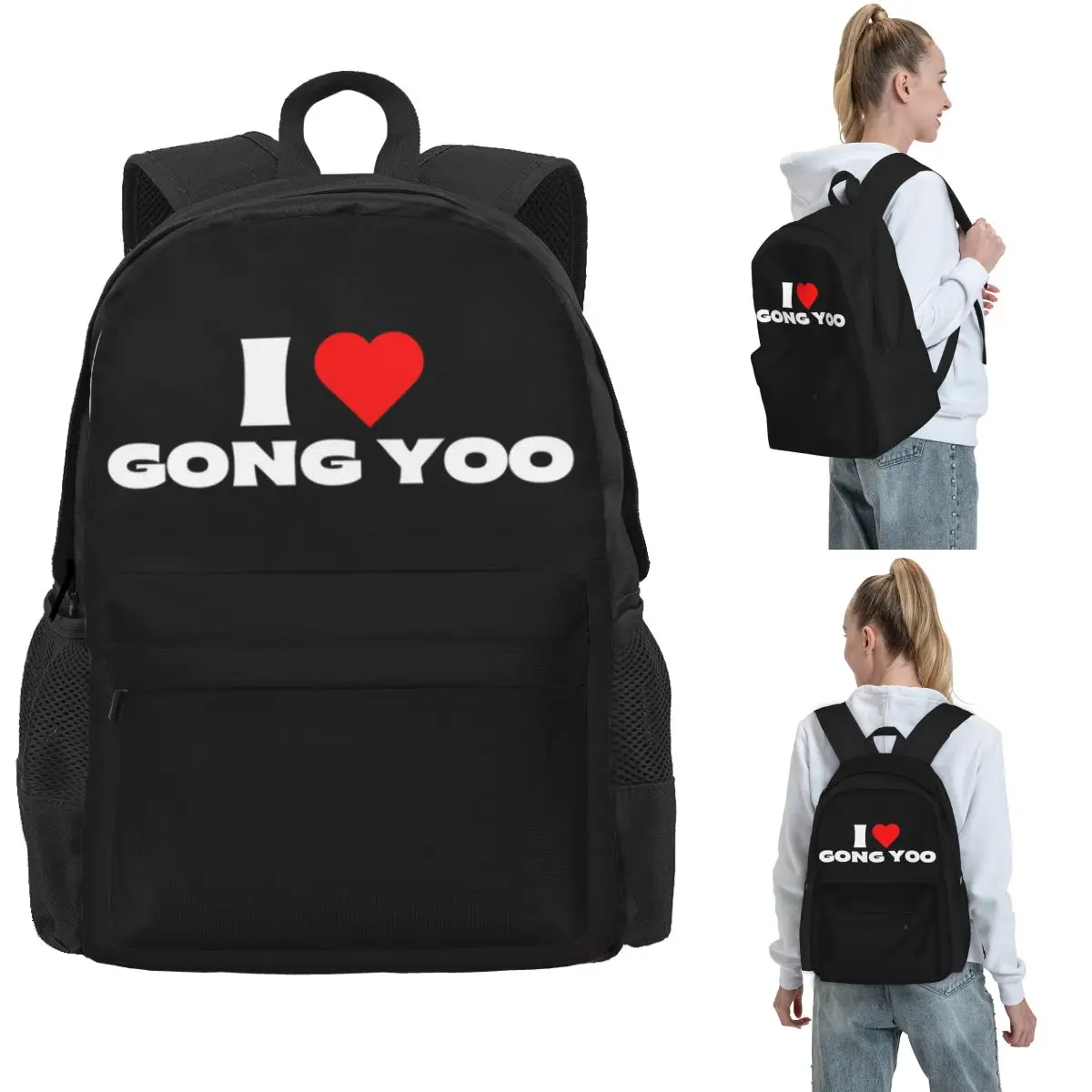 

I Love Gong Yoo White Fonts Backpack Hot Sale Daypack Large Capacity Kids BookBag School Bag Shoulder Bags for Men Women