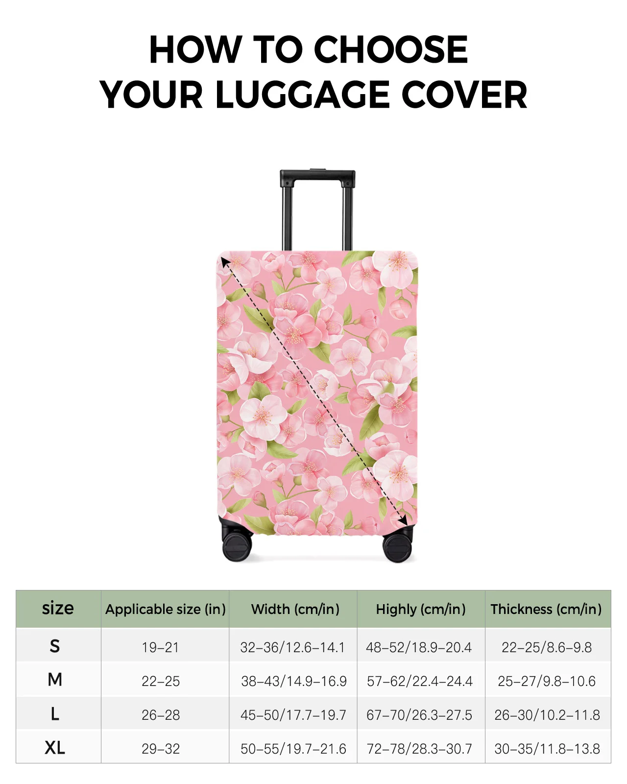 Juste de bagage à fleurs roses, housse de protection de valise commandée, étui anti-poussière pour bagages, étui de voyage, 18-32 po