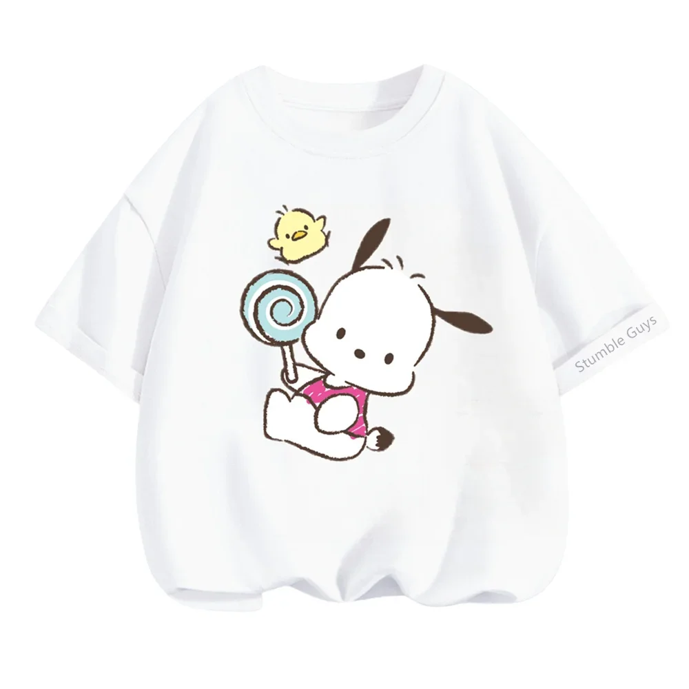 Pochacco Tshirt Kids Anime Summer Tops Multiple Fashion 3-14y Children\'s T-shirts Casual Teen Short Sleeve Print Trucksuit