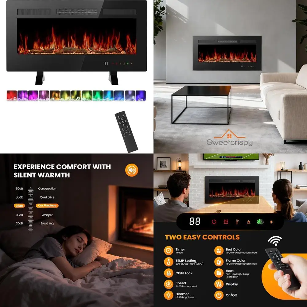 

Настенный электрический камин-вставка 36 дюймов, отдельностоящий обогреватель 1500 Вт с пультом ДУ и сенсорным управлением, регулируемое пламя, таймер на 12 часов