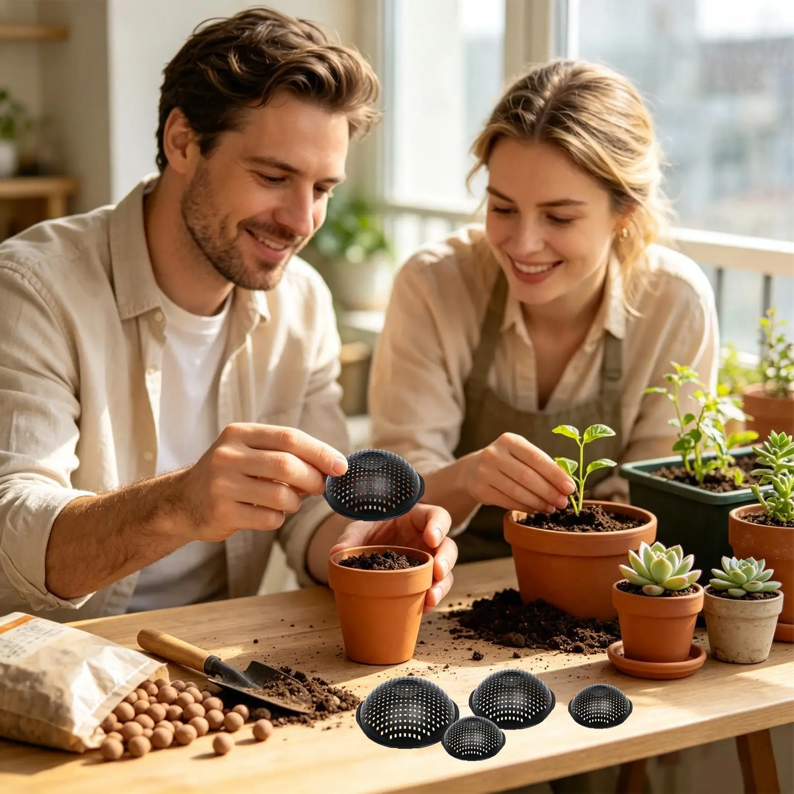 Plant Pot Drainage Insert Reusable Breathable Bottom Grid Pad Spherical Flower Pot Mesh Pad For Home Windowsill Patio Shelf