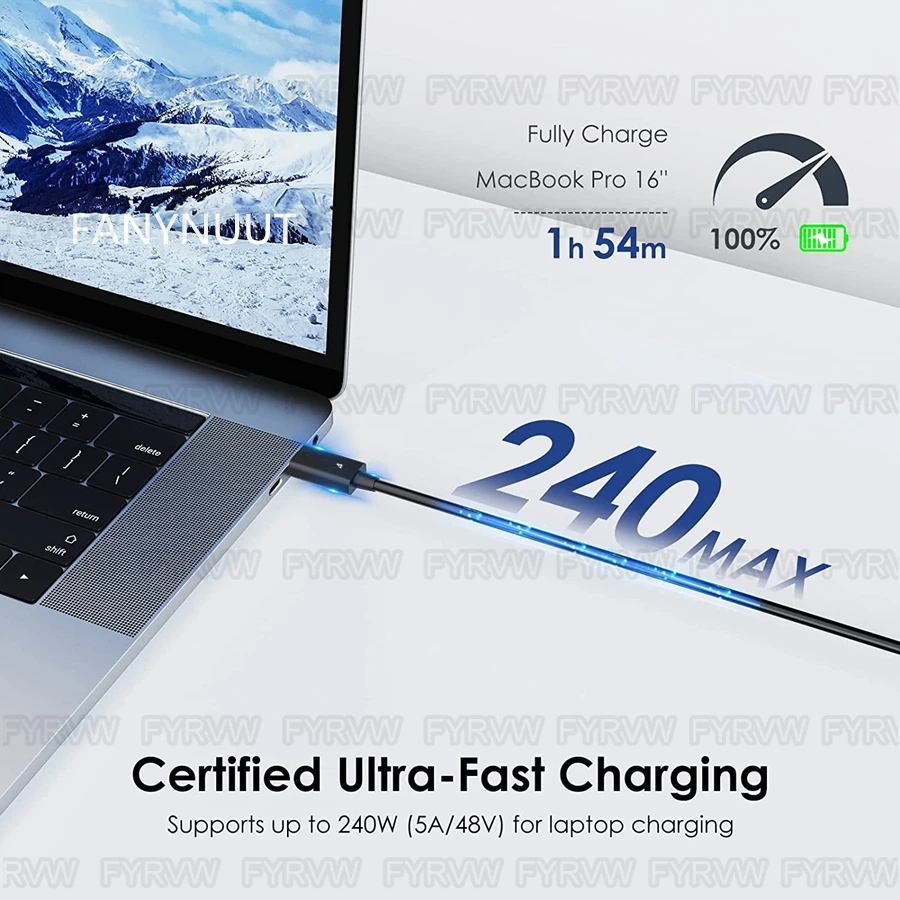 Thunderbolt4 Cable USB C 40Gbps Cable 8K@60Hz PD240W 100W Quick Charger for MacBook Pro Samsung M1 Thunderbolt 4 Laptop Cable