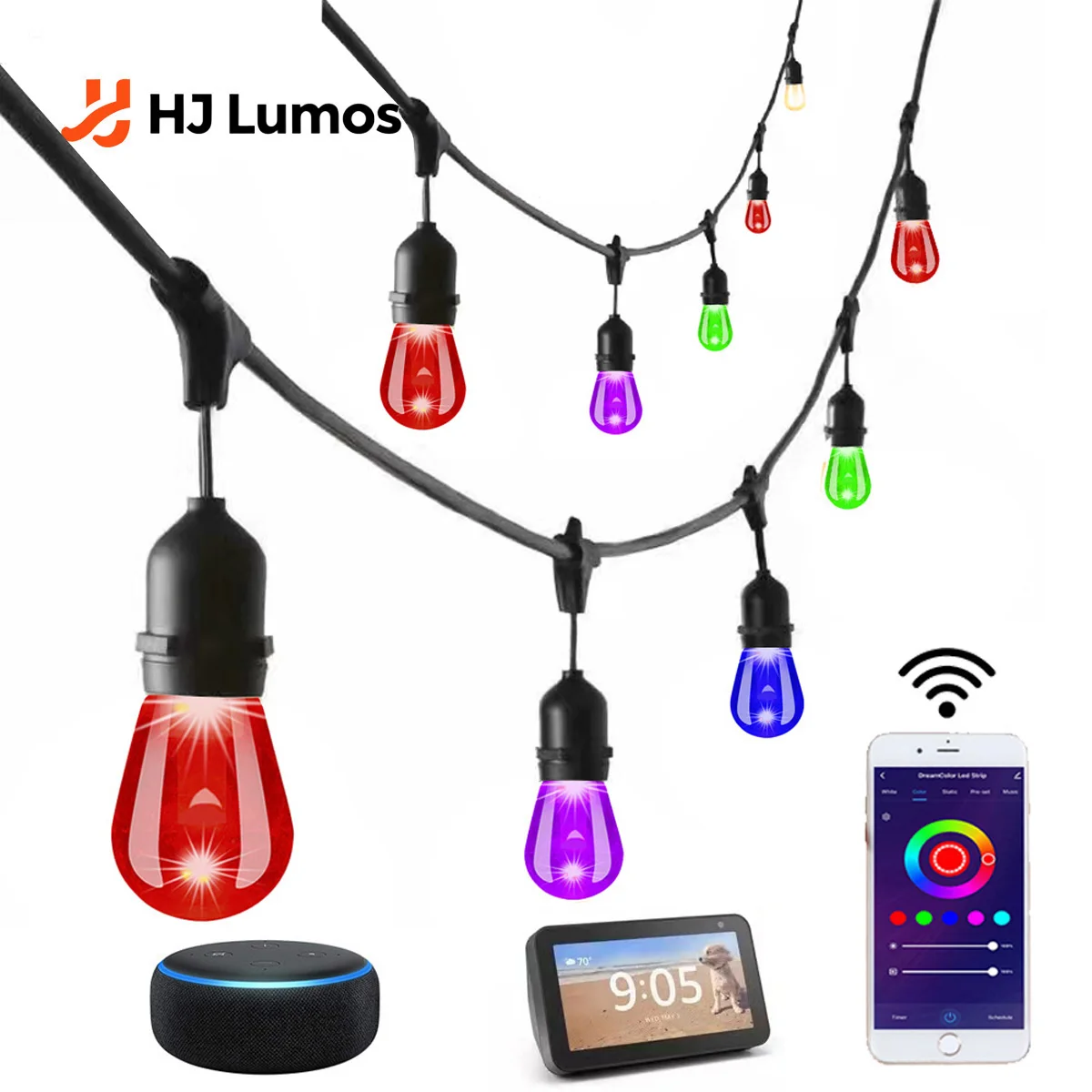 

10m Smart LED String Lights Commercial Grade Waterproof Outdoor RGB S14 Bulb Wifi Tuya Festoon Garden Wedding Decoration