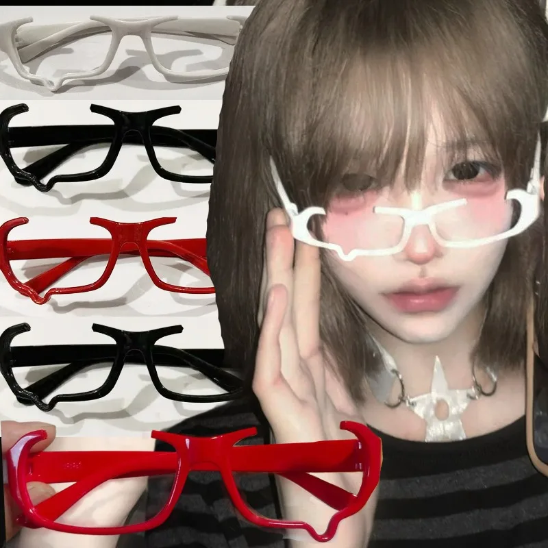 

Anime Crying Eyeglasses Half Frame Girls Y2K Cosplay Small Square Glasses Clear Retro Women's Harajuku Costume Eyewear Frame