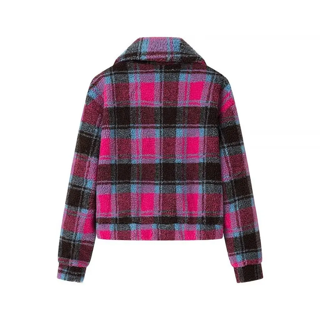 

Winter Fashion Women's Plaid Jacket Coat Long Sleeve Lapel Zipper Cross Border C92289