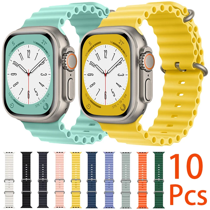 

Силиконовый ремешок для часов Apple Watch Series 10 9 8 7 6 5 4 SE 49 мм Ultra 45 44 41 40 42 38 мм, 10 шт.