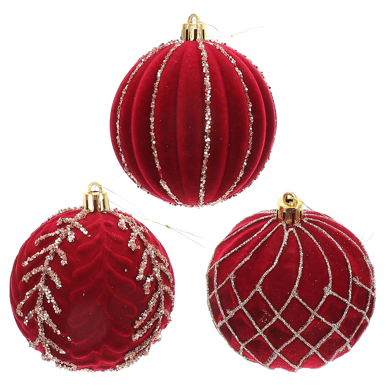 

3pcs Flocked Christmas Ball Ornaments Tree Hanging Decor For Large Mini Trees Holiday Home Office Party Decor Xmas