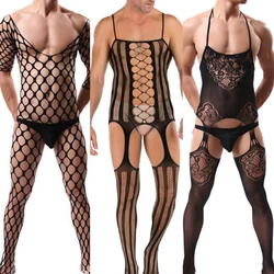 Black Mesh Bodystocking Men Erotic Lingerie Woman Babydoll Lenceria Bodysuit Curvy Sexy Porn Sleeveless Underwear Body Costume