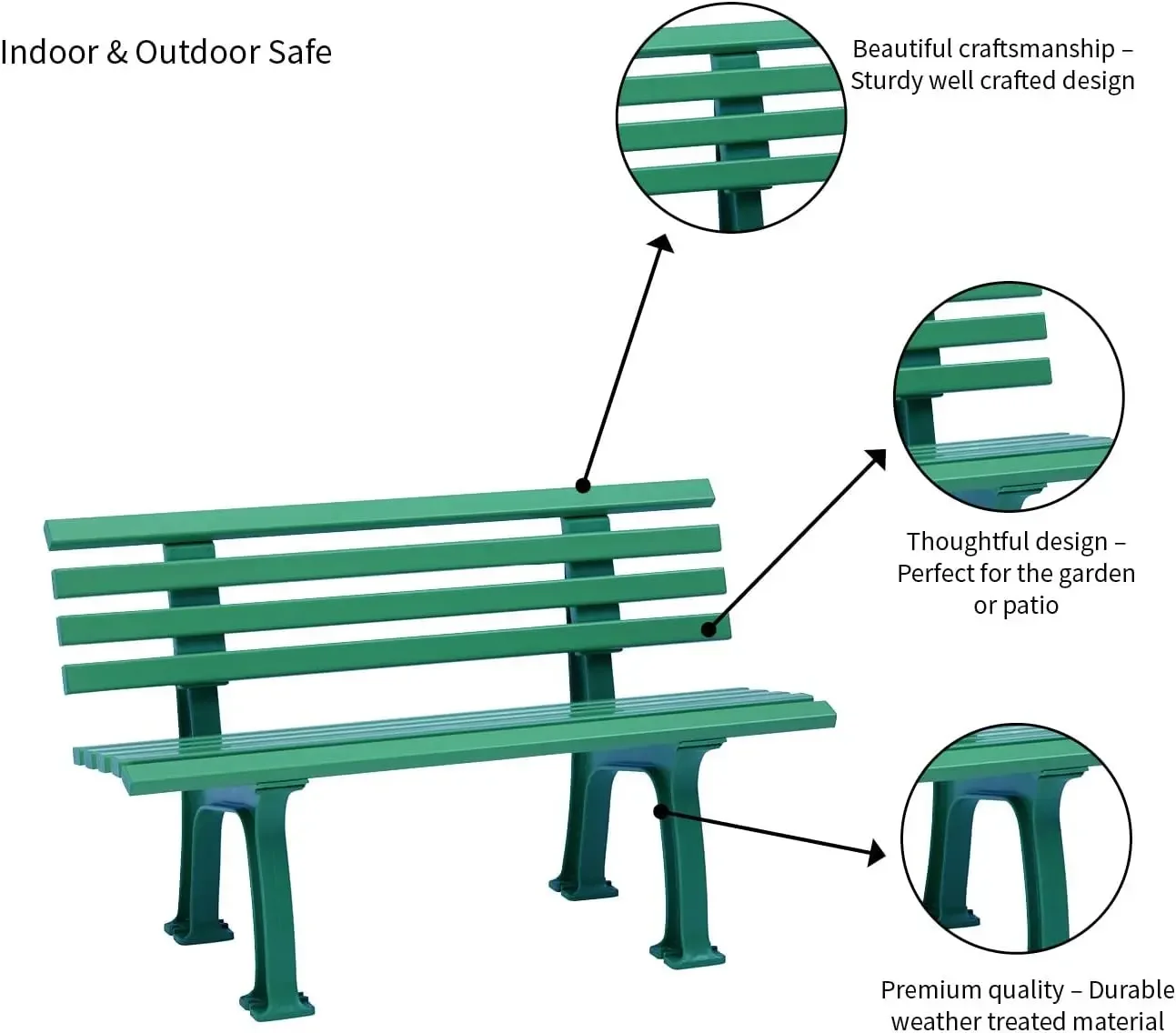 Plow & Hearth Weatherproof German PVC Outdoor Bench | 2-seat | Holds Up to 500 lbs |Garden Patio Porch Park Deck | Steel and Res