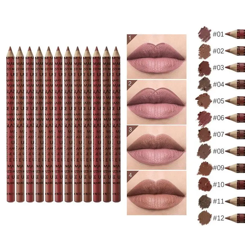 Lápiz labial portátil, delineador de labios de moda, 12 colores, pigmentos de larga duración, lápiz labial mate