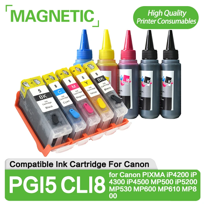 Compatible Refill Ink Cartridges PGI-5 CLI-8 PGI5 CLI8 for Canon PIXMA iP4200 iP4300 iP4500 MP500 iP5200 MP530 MP600 MP610 MP800