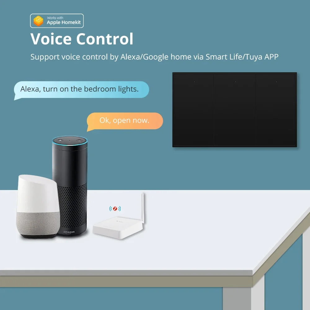 Zemismart Zigbee US AU Wall Light Switch No Neutral 1 2 3 Gangs Black Interruptor Work with Tuya Alexa Google Home Voice