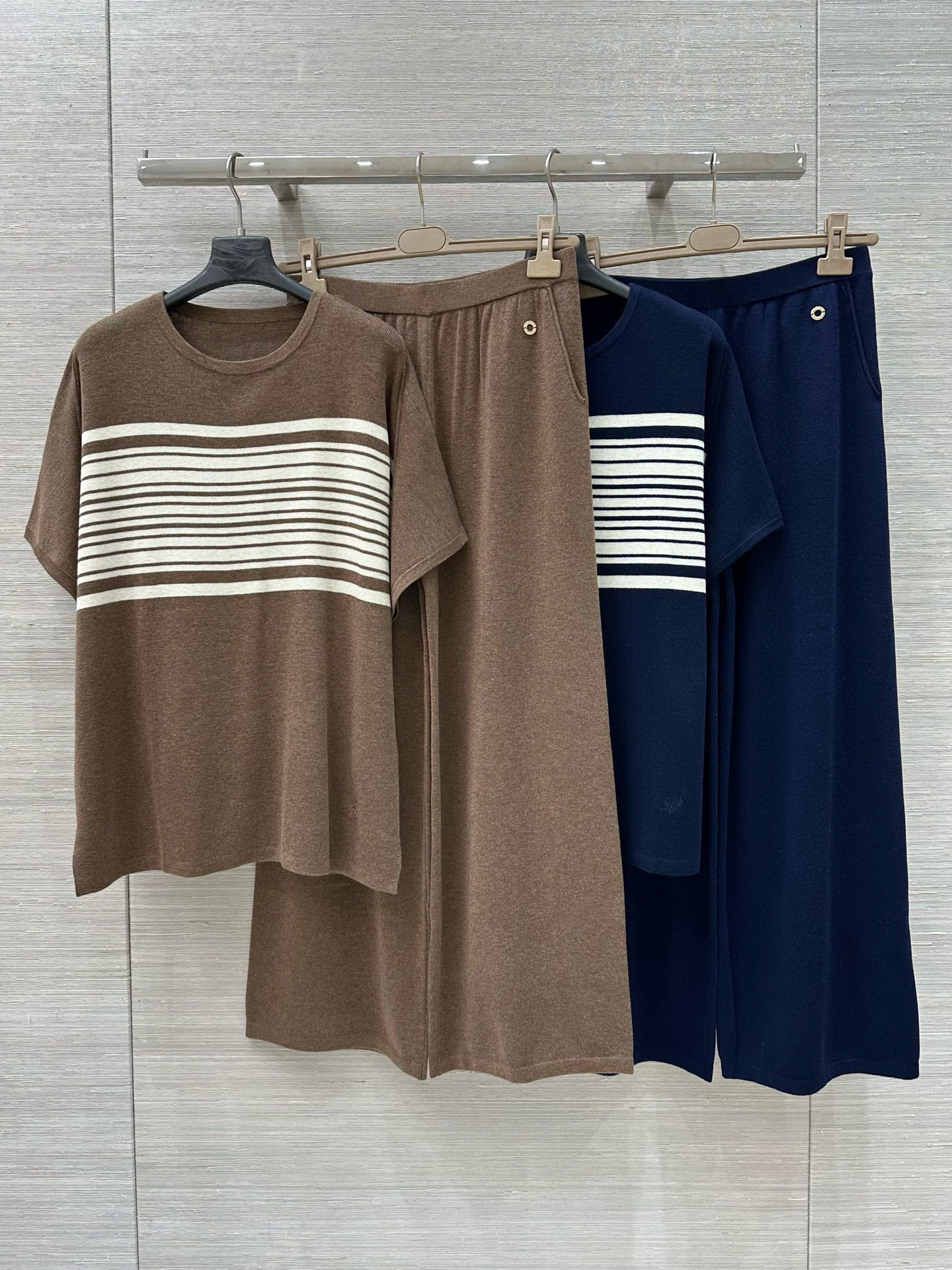 

LP Wool Casual round Ne Loose Comfortable ort Sve T-irt Top And Straight Leg Wide Pants Bot Women's Set